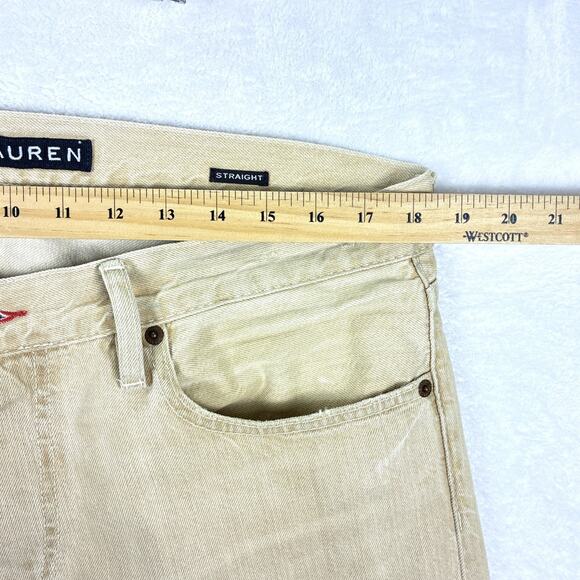 Ralph Lauren Black Label Straight Jeans Mens 34x34 (36x34) Tan Button Fly Preppy - Picture 7 of 11
